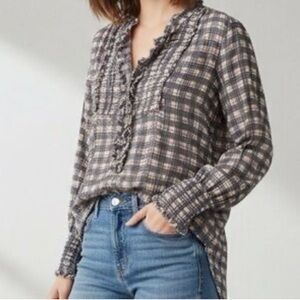 Free people one plaid miles tuxedo shirt button up lagenlook Large